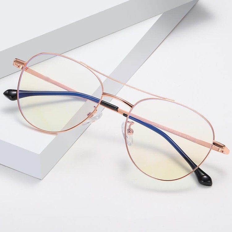 Damskie okulary pilotki zerówki do komputera Blue Light 25167 srebrne