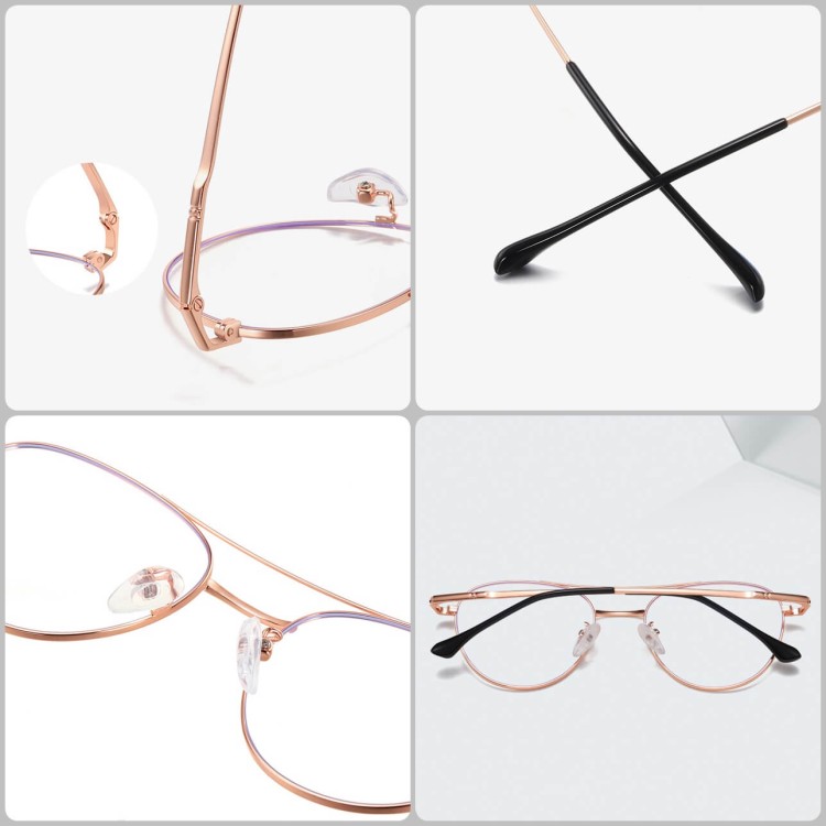 Damskie okulary pilotki zerówki do komputera Blue Light 25167 srebrne