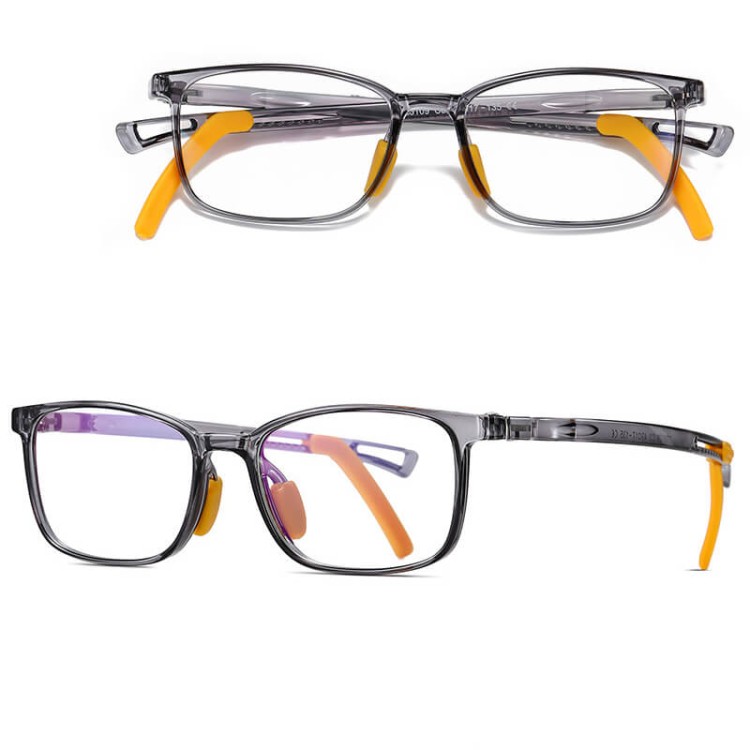 Okulary dla dzieci z uchwytami za uszy zerówki do komputera z filtrem Blue Light 25166B szary/żółty