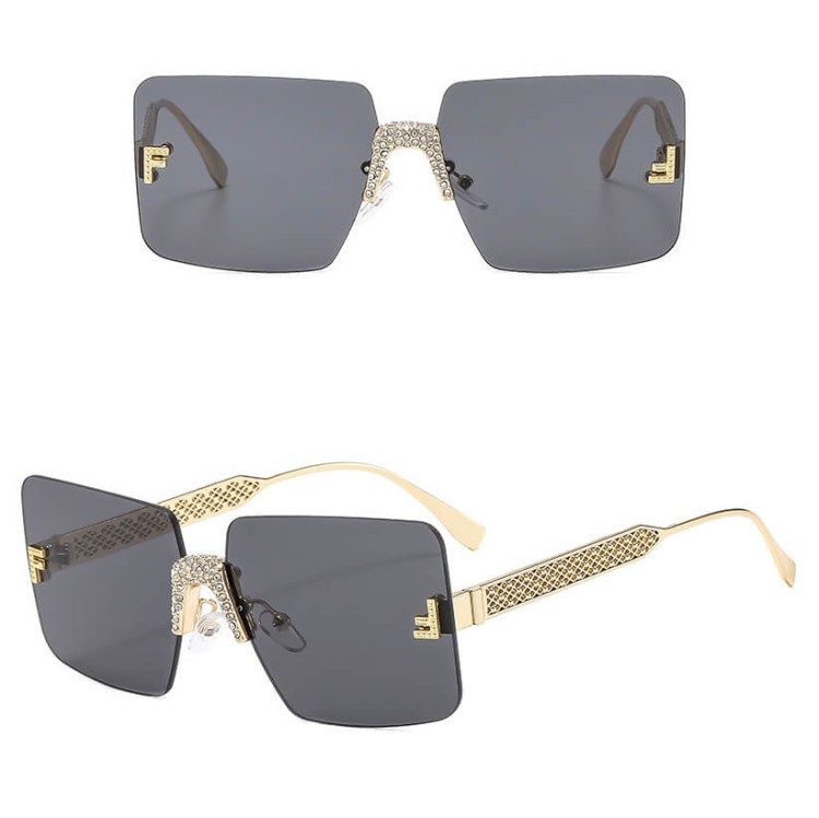 Damskie bezramkowe okulary przeciwsłoneczne z filtrem UV400 - SRP-01 czarny/złoty