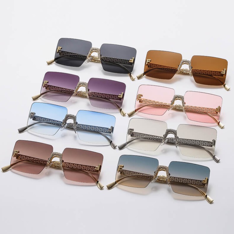 Damskie bezramkowe okulary przeciwsłoneczne z filtrem UV400 - SRP-01A fiolet/złoty