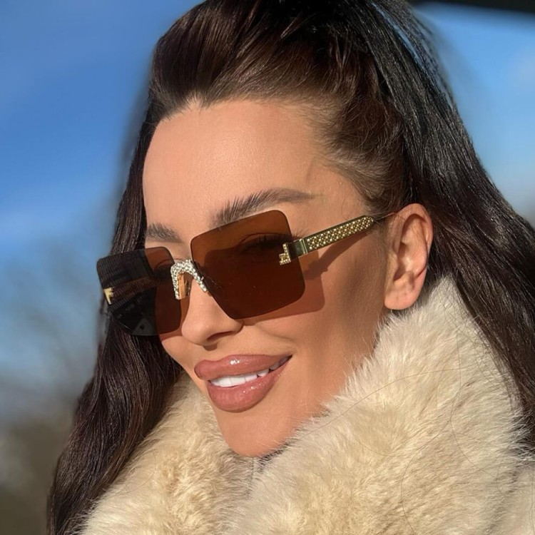 Damskie bezramkowe okulary przeciwsłoneczne z filtrem UV400 - SRP-01B brąz/złoty