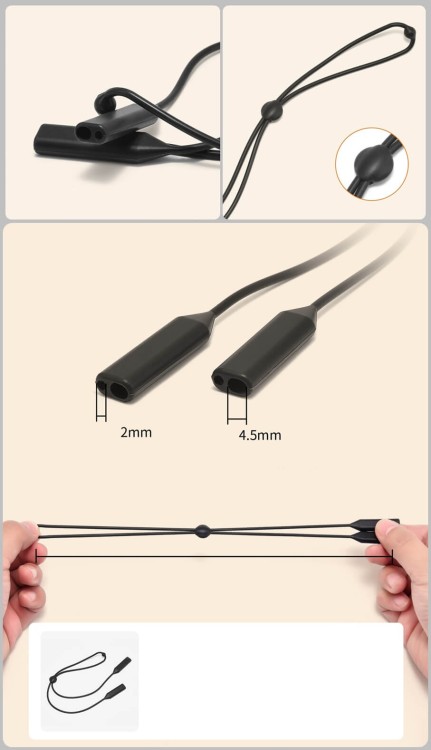 Silikonowy sznureczek  gumka do okularów z regulacją - CZARNY