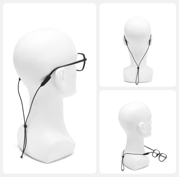 Silikonowy sznureczek  gumka do okularów z regulacją - CZARNY