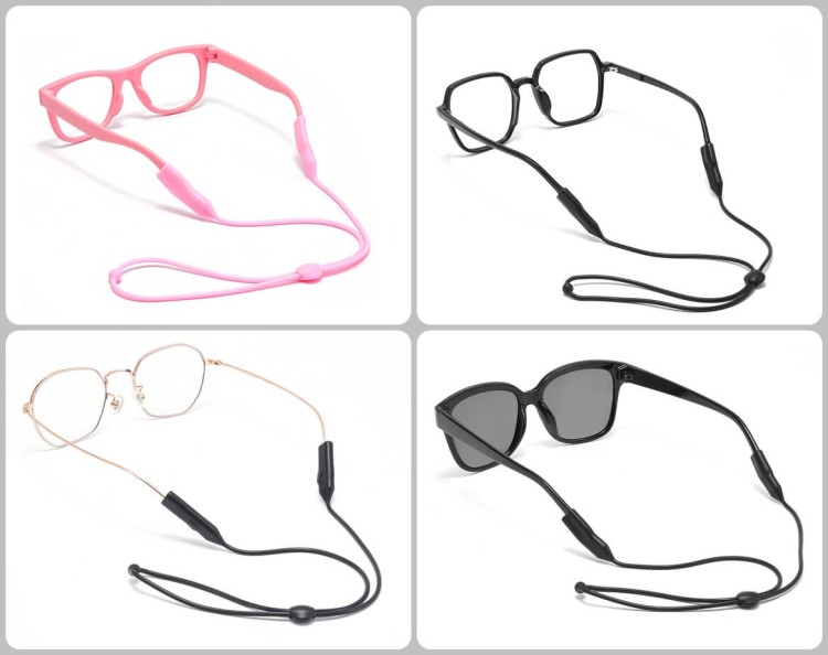Silikonowy sznureczek  gumka do okularów z regulacją - CZARNY