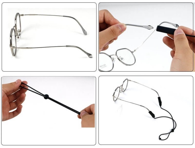 Silikonowy sznureczek  gumka do okularów z regulacją - CZARNY