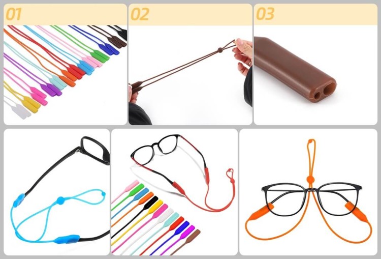 Silikonowy sznureczek  gumka do okularów z regulacją - CZARNY