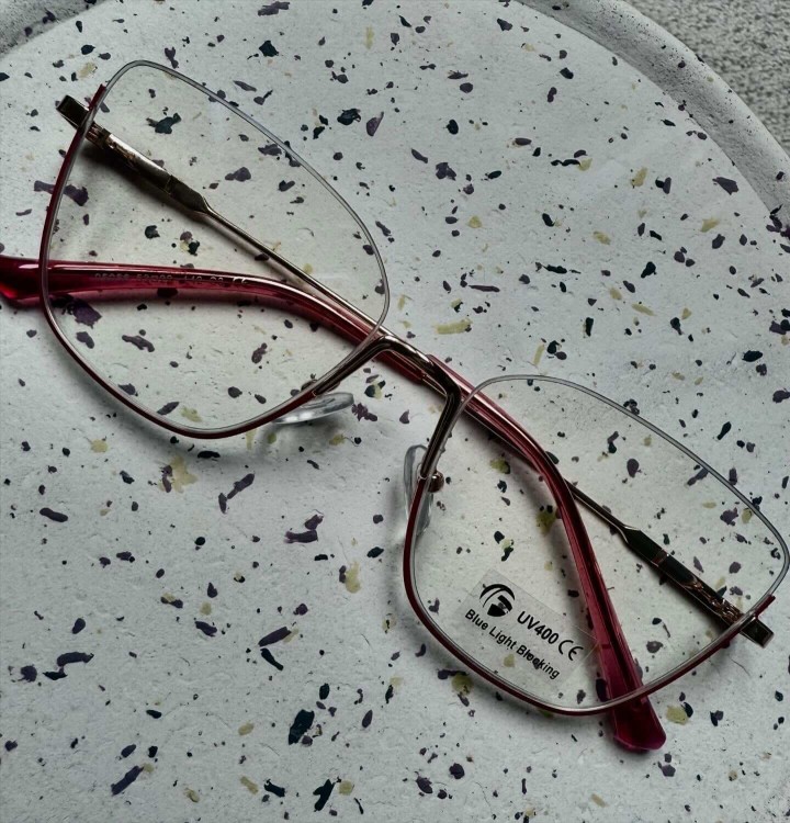 Damskie okulary półramki kocie zerówki do komputera BLUE LIGHT 25142C Złoty/Brudy Róż