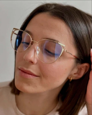 Damskie okulary kocie zerówki do komputera BLUE LIGHT 25158B Złoty/Brudny róż