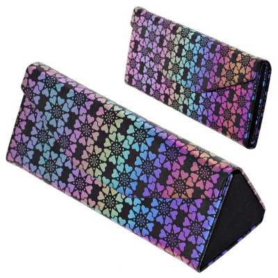 Etui na okulary składane w trójkąt wzór serduszka ET-132 czarne