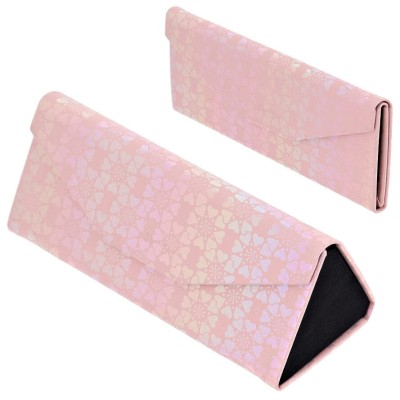 Etui na okulary składane w trójkąt wzór serduszka ET-132A pudrowe