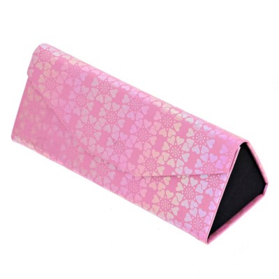Etui na okulary składane w trójkąt wzór serduszka ET-132B jasny róż