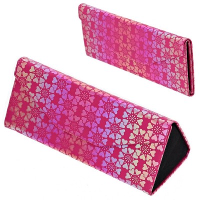 Etui na okulary składane w trójkąt wzór serduszka ET-132C ciemny róż