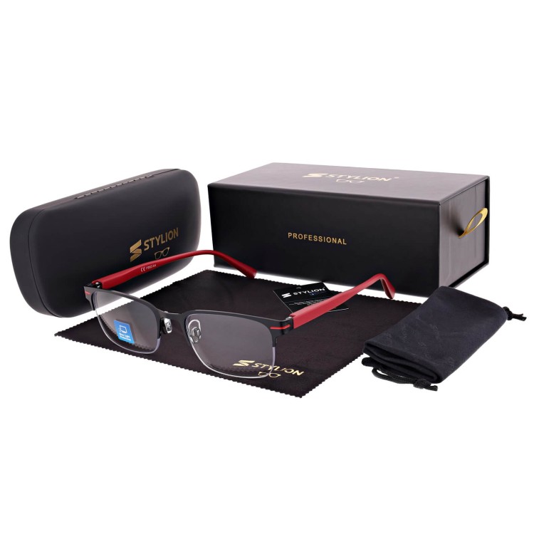 Męskie okulary +2.00 do czytania i komputera Blue Light+Antyrefleks STL281 czarny/czerwony