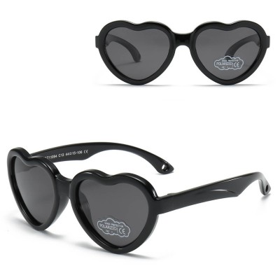 Dziecięce 2-4 lata gumowe okulary przeciwsłoneczne polaryzacyjne serce POL-JR-65 czarne