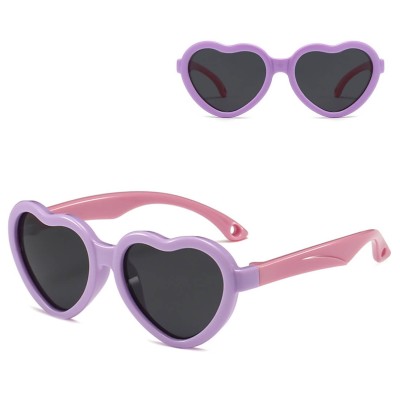 Dziecięce 2-4 lata gumowe okulary przeciwsłoneczne polaryzacyjne serce POL-JR-65B fiolet/róż