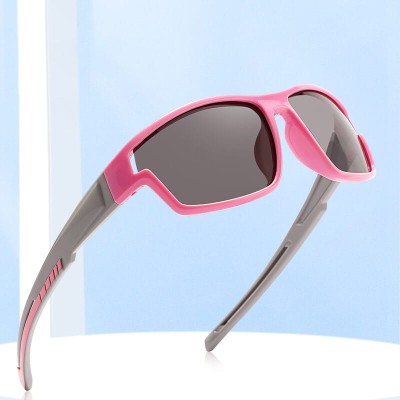Dziecięce 5-9 lat gumowe okulary przeciwsłoneczne polaryzacyjne POL-JR-62D róż/szary