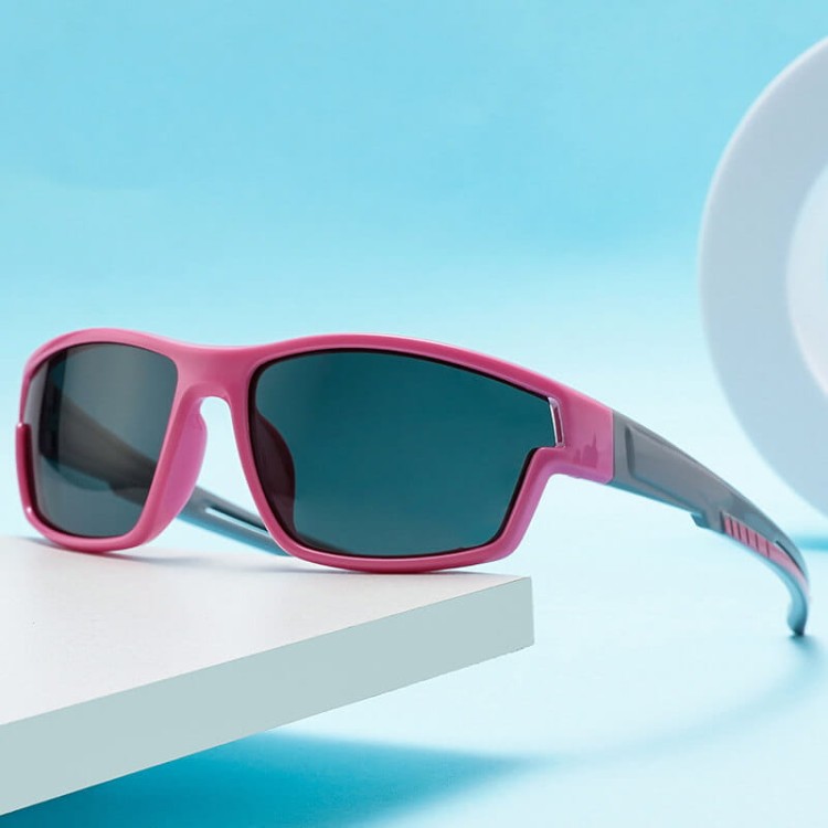Dziecięce 5-9 lat gumowe okulary przeciwsłoneczne polaryzacyjne POL-JR-62D róż/szary