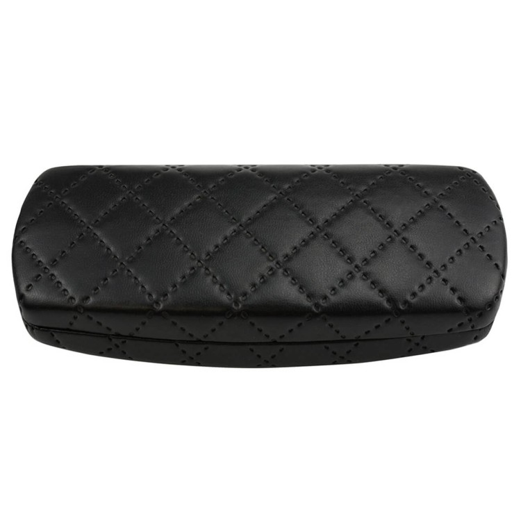 Czarne Pikowane Etui na okulary wzór w kratę z ekoskóry STHC-99A.jpg