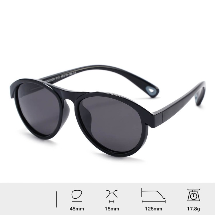 Dziecięce 3-6 lat gumowe okulary przeciwsłoneczne polaryzacyjne z gumką POL-JR-71 czarne