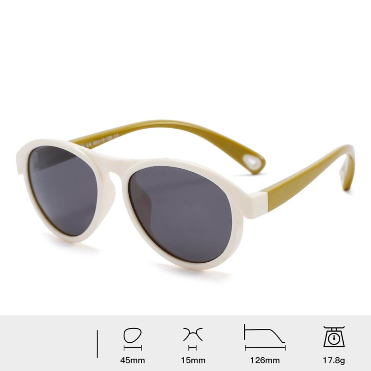 Dziecięce 3-6 lat gumowe okulary przeciwsłoneczne polaryzacyjne z gumką POL-JR-71C biały/oliwka