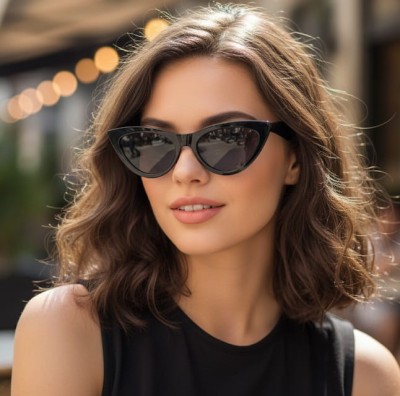 Okulary Kocie Oczy przeciwsłoneczne damskie czarne F-293