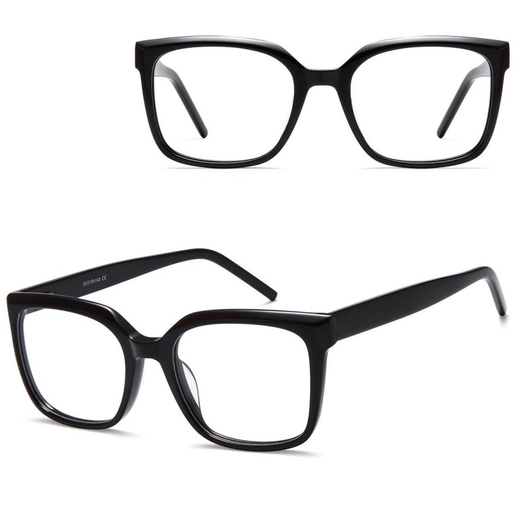 Damskie okulary acetatowe oprawki korekcyjne zerówki kwadratowe AC379 czarne