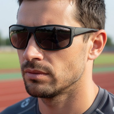 Męskie sportowe okulary przeciwsłoneczne czarne z polaryzacją SPD190