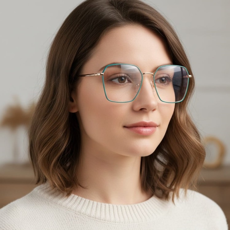 Damskie okulary PREMIUM +3.25 do czytania i komputera Blue Light+Antyrefleks STL285 złoty/zielony
