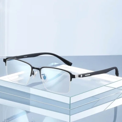Ultralekkie tytanowe okulary zerówki z filtrem Blue Light do komputera Czarne TN825 ze skazą!