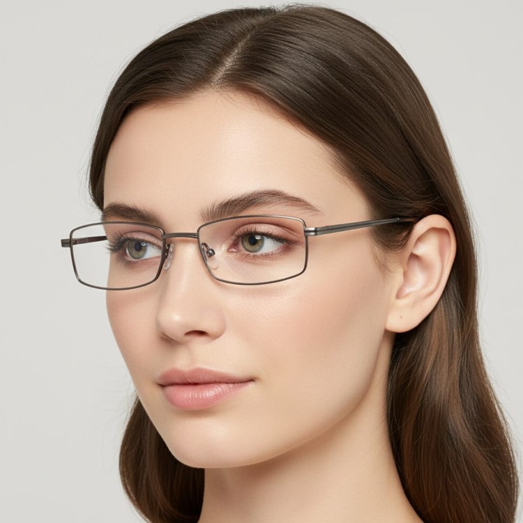 Oprawki korekcyjne zerówki okulary prostokątne metalowe 510D srebrne