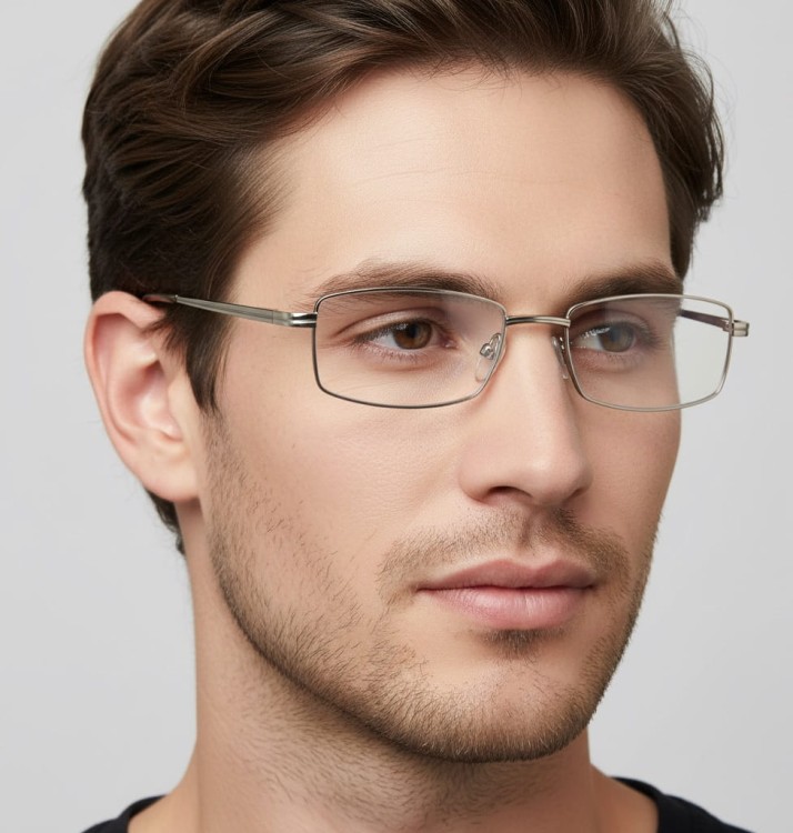Oprawki korekcyjne zerówki okulary prostokątne metalowe 510D srebrne
