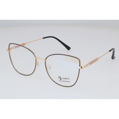 Okulary kocie do komputera damskie z filtrem BLUE Light zerówki 2576 czarny/złoty