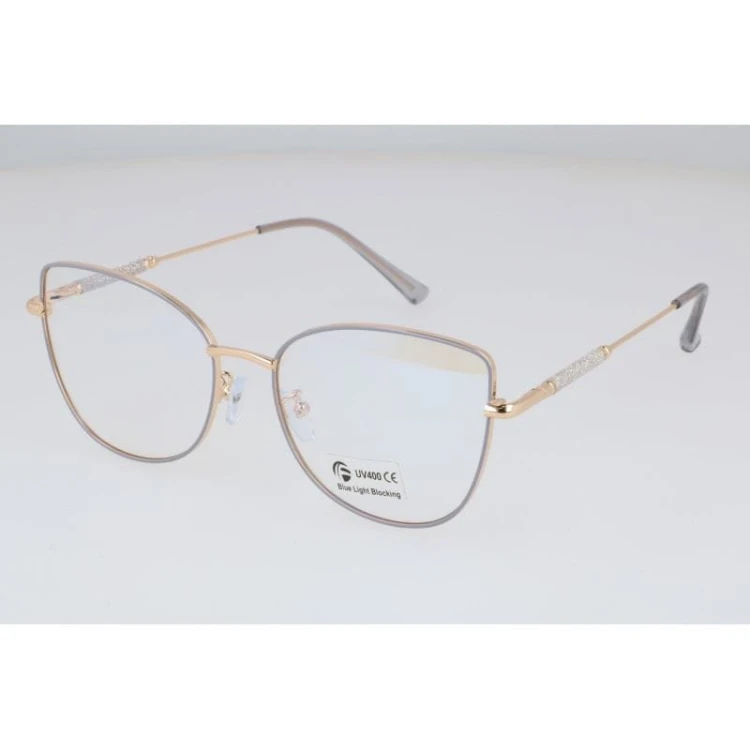 Okulary kocie do komputera damskie z filtrem BLUE Light zerówki 2576-1 szary/złoty