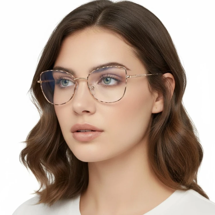 Okulary kocie do komputera damskie z filtrem BLUE Light zerówki 2576-3 panterka/złoty