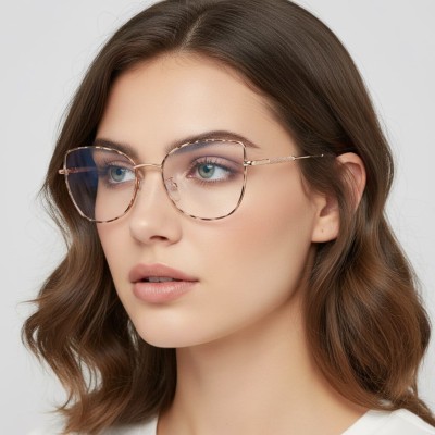 Okulary kocie do komputera damskie z filtrem BLUE Light zerówki 2576-3 panterka/złoty