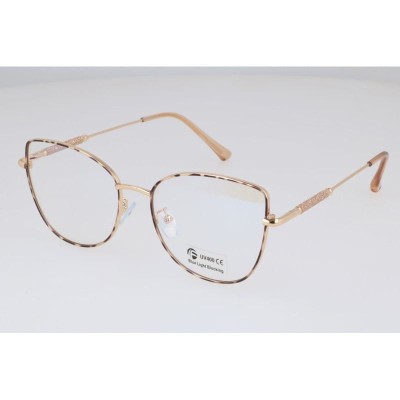 Okulary kocie do komputera damskie z filtrem BLUE Light zerówki 2576-3 panterka/złoty