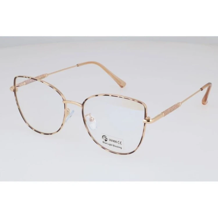 Okulary kocie do komputera damskie z filtrem BLUE Light zerówki 2576-3 panterka/złoty