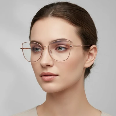 Okulary kocie do komputera damskie z filtrem BLUE Light zerówki 2576-4 brudny róż/złoty