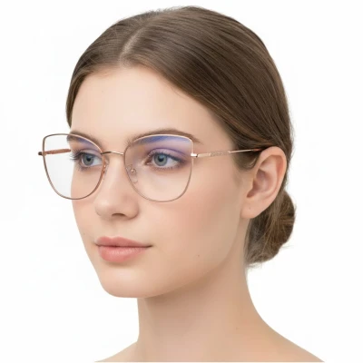 Okulary kocie do komputera damskie z filtrem BLUE Light zerówki 2576-4 brudny róż/złoty