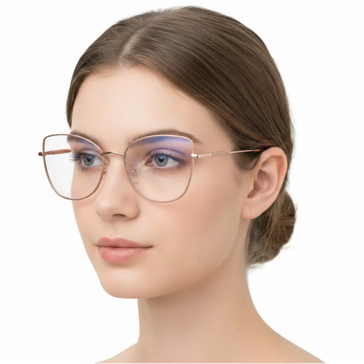 Okulary kocie do komputera damskie z filtrem BLUE Light zerówki 2576-4 brudny róż/złoty
