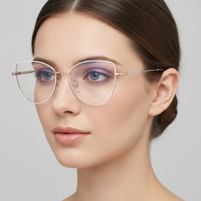 Okulary kocie do komputera damskie z filtrem BLUE Light zerówki 2576-5 biały/złoty