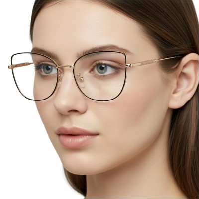 Okulary kocie do komputera damskie z filtrem BLUE Light zerówki 2576 czarny/złoty