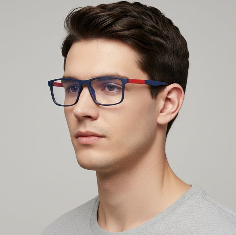 Męskie okulary zerówki do komputera BLUE LIGHT z flexami 25133C granat/czerwień
