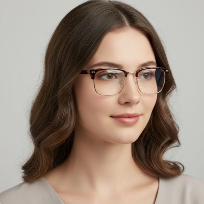 Okulary półramkowe zerówki prostokątne oprawki korekcyjne 878E panterkowy/złoty