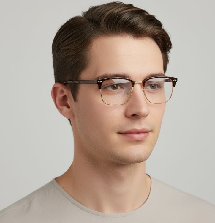 Okulary półramkowe zerówki prostokątne oprawki korekcyjne 878A czarny/srebrny