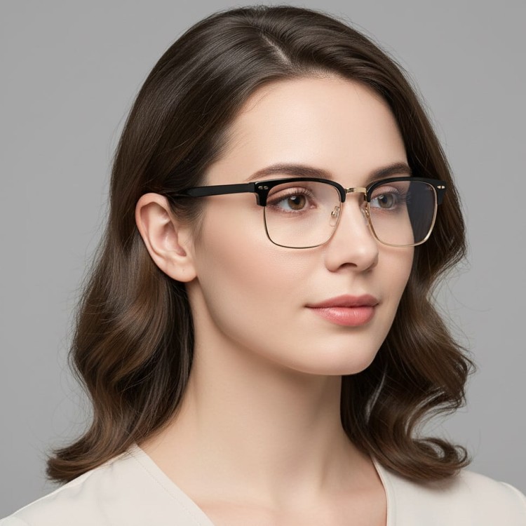 Okulary półramkowe zerówki prostokątne oprawki korekcyjne 878A czarny/srebrny