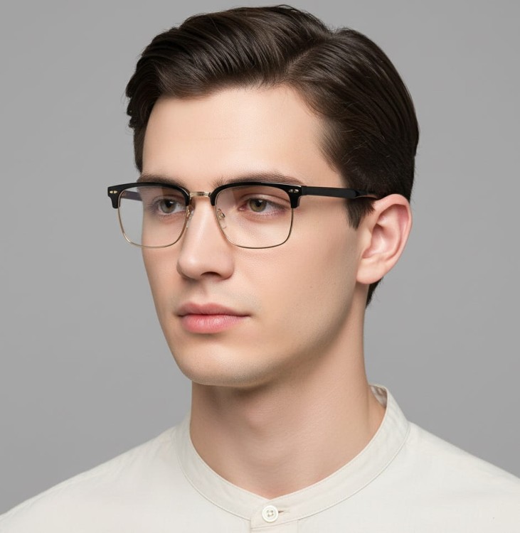 Okulary półramkowe zerówki prostokątne oprawki korekcyjne 878A czarny/srebrny