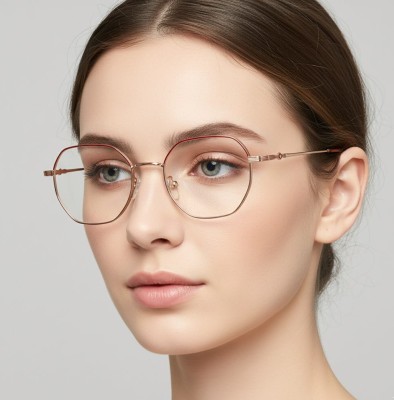 Damskie Oprawki korekcyjne sześciokątne okulary zerówki 905A złoty/czerwony