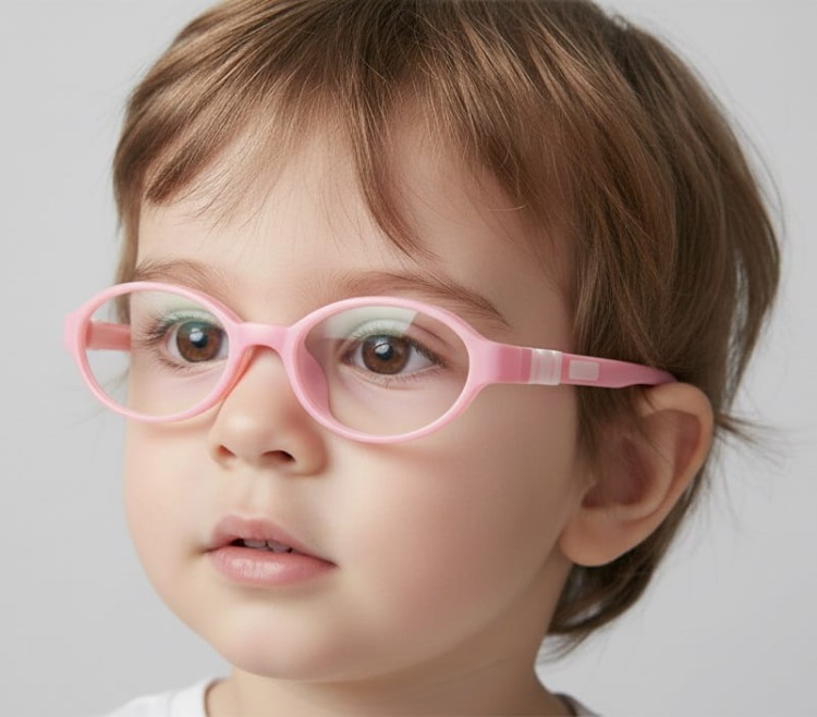 Elastyczne dziecięce oprawki okularowe zerówki owalne + gumka Sunoptic K3B różowe